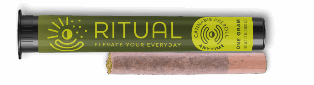 Pink-packaged RITUAL White Apple Tartz cannabis pre-roll, crafted for relaxation and wellness with therapeutic terpenes. Part of Elevated Roots’ Breast Cancer Awareness Month initiative benefiting Susan G. Komen.